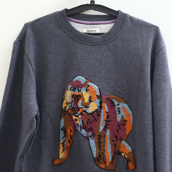 BONOBOS Critter Supersoft Fleece Crew Sweater Embroidered Long Sleeve S 283163 - Picture 7 of 11